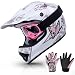 TCMT Dot Youth & Kids Motocross Offroad Street Helmet Pink Butterfly Motorcycle Helmet White Dirt Bike Dirt Bike Helmet+Goggles+gloves M
