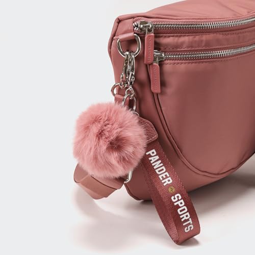 Image of Pander Crossbody Bum Bag for Women, Everyday Nylon Shoulder Bag with Pompom Keychain Wristlet Bag Charm, Adjustable Strap