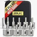 Drilax™ 10 Pcs Diamond Drill Bit Set Hole Saws for Kitchen, Bathroom, Shower, Faucet Wet Drilling Tool Ceramic, Porcelain Tiles, Glass, Marble, Granite Hole Sizes 1/4", 3/8", 1/2" (0.5 Inch) , 3/4" , 1", 1 1/4", 1 3/8", 1 1/2", 1 3/4", 2"