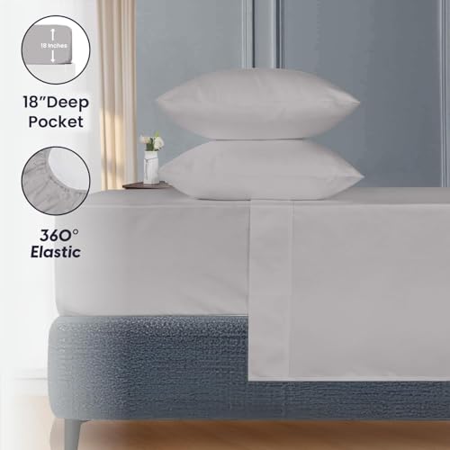 Image of SGI bedding 80 inch W x98 L 4Pc Texas King Sheet Set 100% Egyptian Cotton - 600 Thread Count, Fits 15 inch Deep Pocket - Soft Breathable Oversized Sheets, for Extra Large Beds - Silver