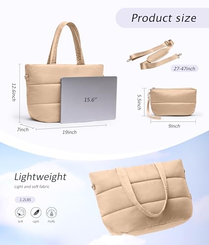 Image of Puffer Tote Bag for Women, Lightweight Puffy Tote with Compartments, Shoulder Bag Crossbody Bags for Women Travel, Work, Gym