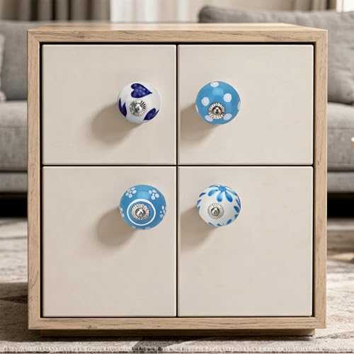 Image of Craft Trade Ceramic Drawer Knobs Set of 10 - Blue Floral Design Cabinet Handles for Kitchen Cabinet Wardrobe Cupboard & Dresser Decorative Drawer Pulls