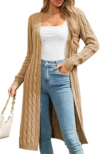 Image of Cakulo Womens Long Cardigans Cable Knit Chunky Cardigan Sweaters Open Front Fall Winter Fashion Outfits Coats 2025