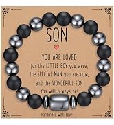 USANGERS Men's Gemstone Bracelet – Stretch Black Onyx & Hematite Beads, Gift Boxed For Uncle, Husband, Dad, Brother - View #5