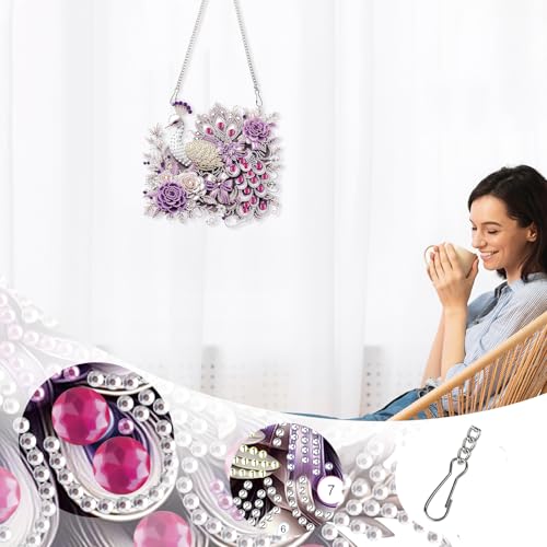 Image of Oversized Peacock Diamond Painting Hanging Ornament Kit for Adults | 5D Special Shape Diamond Art Hanging Kits for Adults, Acrylic Diamond Art Suncatcher Kits, Window Wall Home Decor