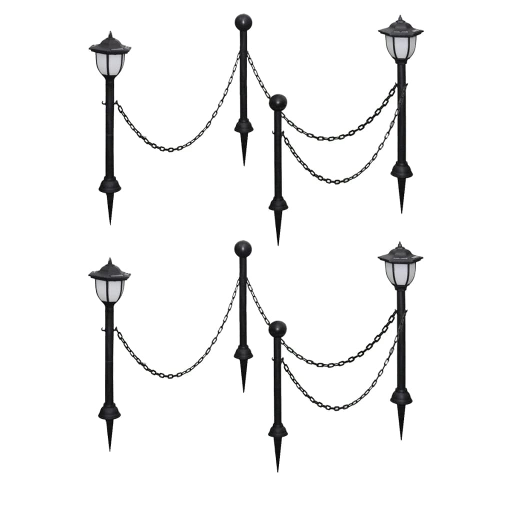 vidaXL 4X Solar Lights with Chain Fence and Poles LED Weather Resistance Decorative Outdoor Patios Paths Yard Garden Solar Lamp Lighting