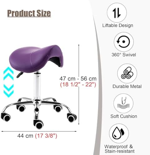 Dental Hygienist Saddle Stool with Wheels - Adjustable Salon Chair for Tattoo Artists, Stylists, Estheticians - Ergonomic Drafting Stool for Comfort and Mobility