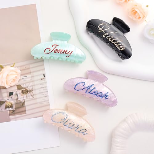 Pinzas para el cabello personalizadas con piedras de cristal para mujer, clip de cabello con letra con diamante, grandes pinzas acrílicas para cabello grueso y fino, regalo para maestras, damas de honor, fiestas y bodas miniatura 2