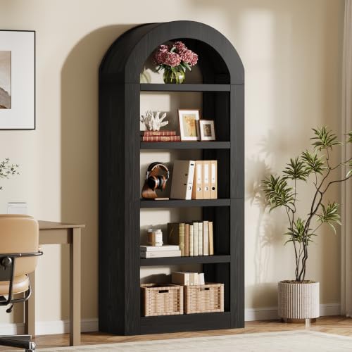 Image of Tribesigns 70.9'' Tall Arched Bookshelf, 5-Tier Open Bookcase Display Shelves Organizer for Living Room, Bedroom, Library, or Office, Black