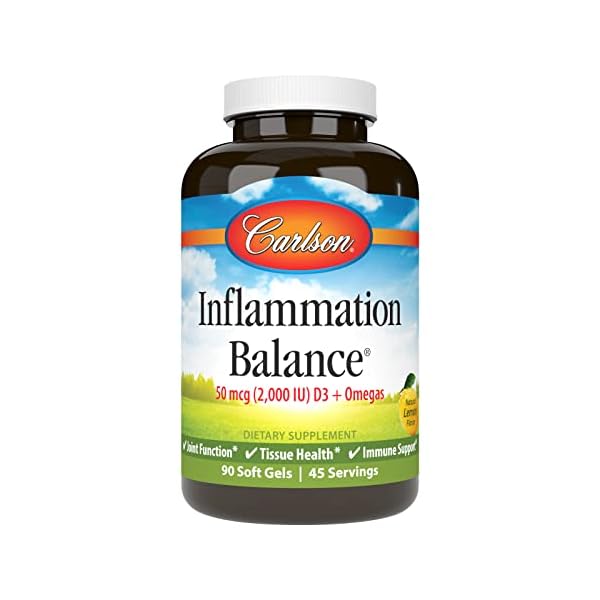 Carlson - Inflammation Balance, Balanced Omega-3 & Omega-6 Ratio, with D3, Norwegian, Wild-Caught Fish Oil Supplement with Fatty Acids, Sustainably Sourced Fish Oil Capsules, 90 Softgels