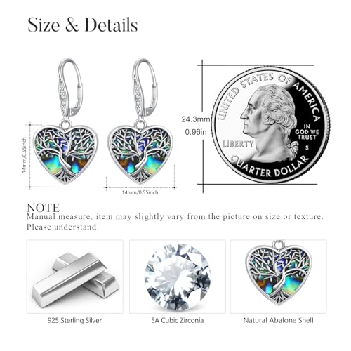 Tree of Life Earrings 925 Sterling Silver Heart Abalone Family Tree Hoop Earring Jewelry for Women2