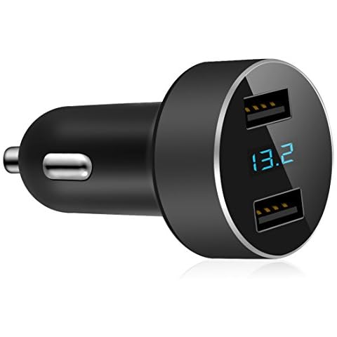 LIHAN Dual USB Car Charger, 4.8A Output, 12/24 Volt USB Adapter Plug for Cigarette Lighter Voltage Meter, Compatible with iPhone,iPad, Samsung Galaxy, LG, Google, Black Cover