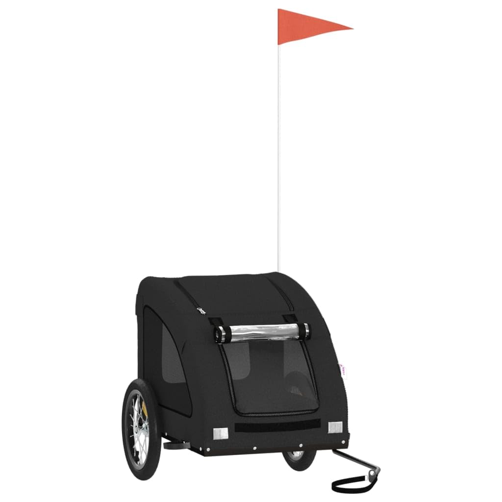 vidaXL Pet Bike Trailer, Pet Cart Carrier for Small Dogs, Dog Bike Trailer with Flag, Dog Bicycle Wagon Cargo Bike Cart, Black Oxford Fabric and Iron
