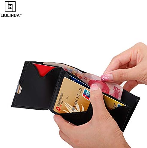 LLH Leather Trifold Wallet - RFID Blocking with Stainless Steel Locking Clip Wallet, Minimalist Front Pocket RFID Blocking Credit Card Holder (Yellow) (Black-C) - Image 6