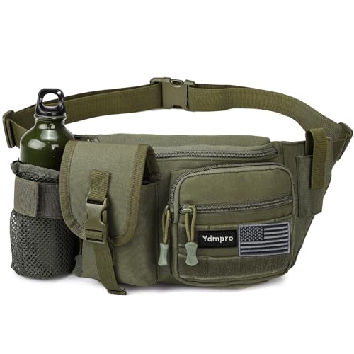 Tactical Fanny PackMilitary Waist Bag Hip Belt Bumbag Utility Bags for Fishing Hiking Hunting with Mesh Water Bottle Holder Pouch (Green)