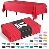 12-Pack Premium Plastic Tablecloth 54in. x 108in. Rectangle Table Cover - Red