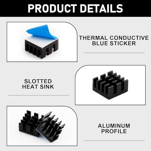 Disipador Aluminio, Disipadores con Pegamento térmico para Impresoras 3D, Motor Paso a Paso - Mejora la Disipación de Calor, 20 Unidades, Negro - imagen 3