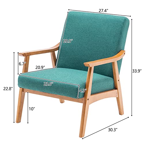 Karl Home Mid-Century Accent Chair Modern Retro Leisure Chair With Solid Wood Frame Upholstered Fabric Accent Sofa Armchair For Living Room, Bedroom, Balcony, Emerald #TOP1
