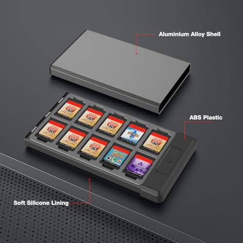 Image of HEIYING Switch Game Card Case for Switch 2 / OLED / Lite Games Cards, Metal Game Storage Holder with 20 Games Card Slots and 20 Micro SD Cards Slots