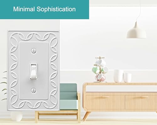 OKAWYC Single Toggle Light Switch Cover NovaBloom Metal Wall Plate, 4-Pack White 1 Gang, Light Switch Cover Decorative Wallplate, Durable by OKAWYC - Image 4