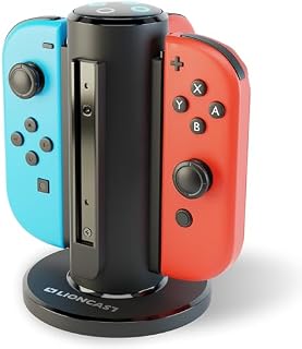 Lioncast Quad Charger do przełącznika Nintendo, stacja ładująca do Joy-Con kontroler ze stabilną podstawką, przełącznik stacji ładującej ze wskaźnikiem ładowania LED