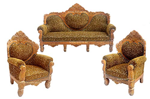 Image of Luxury Wooden Teakwwood Five Seater Sofa Set for Living Room (Honey Brown) Solid Wood Outdoor Chair 5 Seater Sofa | (21)