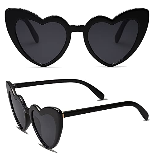 SOJOS Heart Shaped Sunglasses Clout Goggle Vintage Cat Eye Mod Style Retro Glasses Kurt Cobain SJ2062 with Black Frame/Grey Lens
