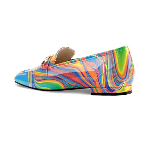 Image of Oh Mispares Womens Loafers Square Toe Low Heel Penny Loafers Fashion Comfortable Slip on Flats Casual Dressy Shoes for Women Work Office Patent Leather