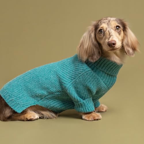Image of Fitwarm Turtleneck Dog Knitted Sweater, Thermal Winter Clothes for Small Dogs - Boy, Girl, Doggy Pullover Jumper, Pet Outfit, Teal Blue, XS