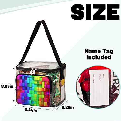 Bisibuy Rainbow Box Pattern Clear Lunch Bag Stadium Approved Pvc Plastic See Through Lunch Box With Adjustable Strap For Sports Events Concerts Office #TOP2