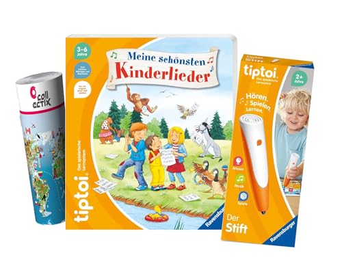 Ravensburger tiptoi Set: Meine schönsten Kinderlieder (Kinderbuch, Liederbuch) + 00110 tiptoi Der Stift mit Wimmel-Karte, Lernspielzeug für Kinder