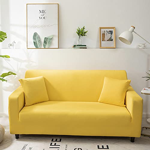 Housse de canapé extensible jaune 3 places pour une protection intégrale et durable