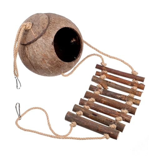 PartyKindom 爬虫類用ココナッツシェルター 梯子付き隠れ家 ヒョウモントカゲモドキやフトアゴヒゲトカゲの水槽アクセサリー テラリウムオーナメント 小型ペットの なシェルター