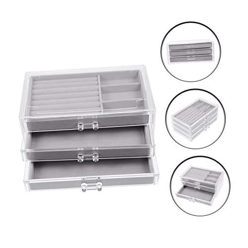 SOIMISS Flannel Jewelry Box Household Trinket Drawer Storage Pull Out Drawers Makeup Tray Transparent Acrylic Drawer Clear Display Case Jewelry Showcase Multifunction Accessories Flocking