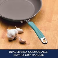 Rachael Ray Cucina Dishwasher-Safe Hard-Anodized Pots and Pans Set Non Stick Cookware, 12 Piece, Gray with Agave Blue Handles — image 5