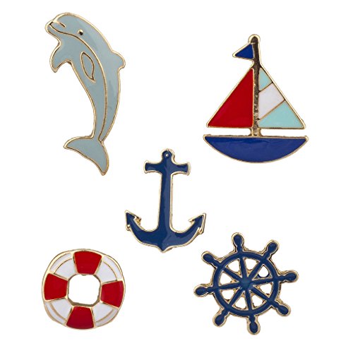 International Inspirations Goldtone Nautical Shipwreck Sailor Anchor Brooch Pin Set (5pc)