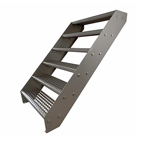 Image of Kaminbau Mierzwa Premium Steel Stairs Galvanised & Completely Silver Powder Coated 6 Steps (width 80 cm) (height 114 cm) Weatherproof Grate Step Garden Stairs