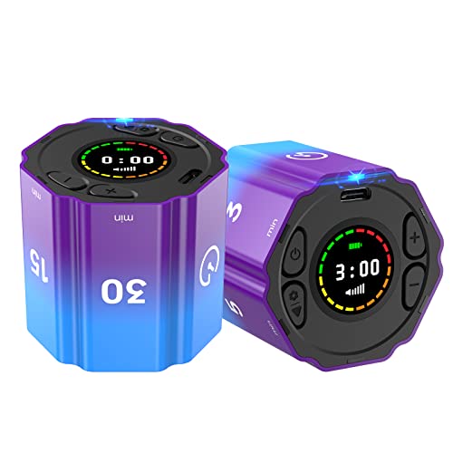 Ushining Temporizador Digital con Alarma de Sonido Ajustable, Temporizador de Cubo para Cocina Oficina Estudiar, 3/5/10/15/30min, Cuenta Regresiva Personalizada, Violeta Azul