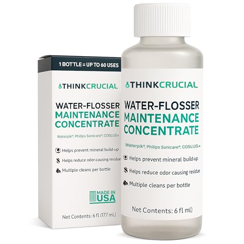 Up to 36 Cleans Think Crucial Water Flosser Cleaner & Descaler Rinse 6oz Super Concentrate - Compatible with All Waterpik Models (WP-660/662, WP-580, WP-560, WP-100) & Philips Sonicare 3000 & More