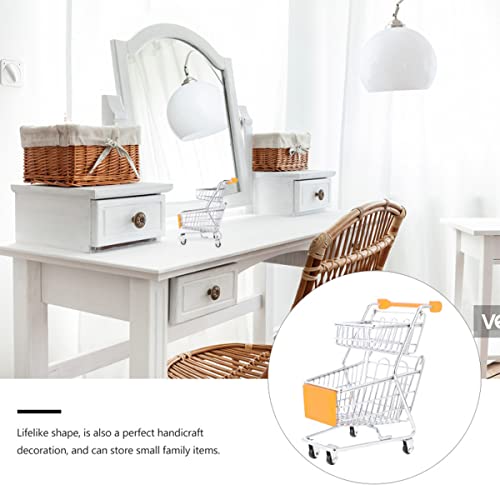 Yeooyoor Mini Shopping Cart, Mini Supermarket Shopping Cart, Metal Double Layer Trolley Toy, Desktop Storage Shopping Cart Model Decoration (Pink Toy Shopping Cart) #TOP6