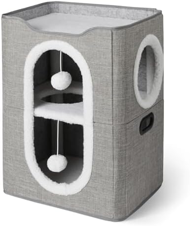 Amazon Basics Casa para Gatos de 2 Pisos con Rascador, 43,2x35,6x57,2cm
