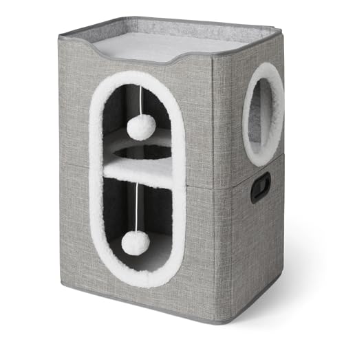 Amazon Basics Casa para Gatos de 2 Pisos para Gatos de Interior, Cueva Cubierta para Gatos con...
