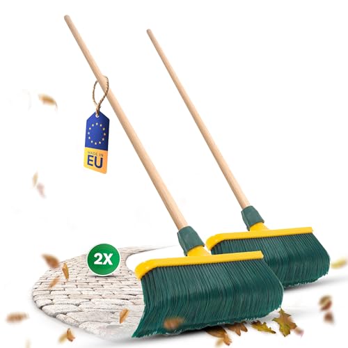 Novaliv Lot de 2 Brosses Balais à Griffes 40 cm en Plastique I Poils Incurvés I Balayette d'Extérieur (Balai + Manche en Bois, 40 cm)