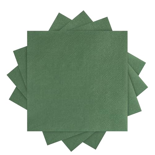 100 Pcs Cocktail Napkins Folded 5 x 5 Inches Disposable Napkin Beverage Napkins for Dinner Wedding Birthday Party Supplies- Green