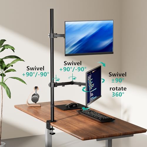 Image of WALI Stacked Monitor Mount, Dual Monitor Stand Vertical for 2 Computer Screens Max 27'', Vertical Monitor Mount for Desk Holds up to 22lbs with Mounting Holes 75 /100mm (M12XXL), Black