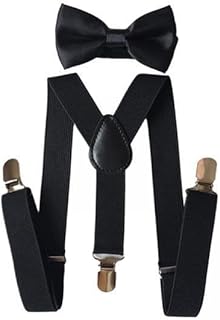 bnf 3xMens Suspenders with Bow Tie Y Back Braces for Formal Wear Halloween Cosplay Black-picture-25