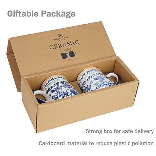 Taimei Teatime Coffee Mug With Lid Set Of 2, 16.5 Oz Ceramic Coffee Mugs With Handpainted Floral Pattern, Mugs Gift Set For Tea Lover, Woman And Couple, Microwave And Dishwasher Safe #TOP5