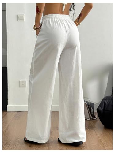 Women's Boho Wide Leg Linen Pants Drawstring Waist Casual Loose Trousers Vacation Outfits2