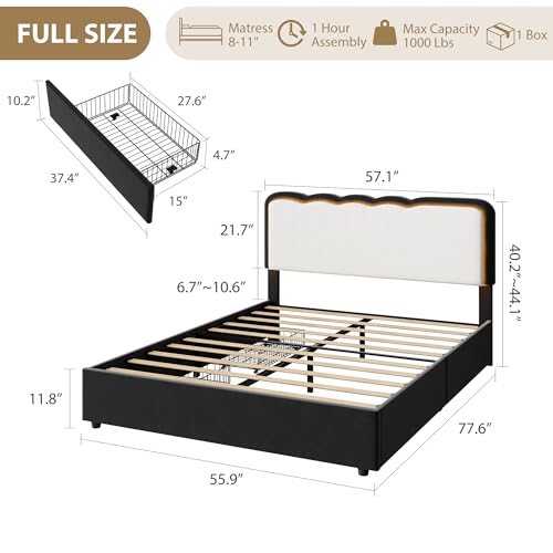 Image of Garvee Irregular Wave LED 2-Drawer Soft Upholstered Bed, Soft Padding