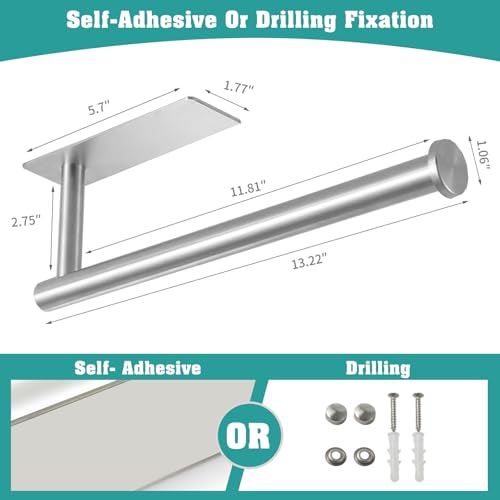 Image of theaoo Under Cabinet Paper Towel Holder for Kitchen, Adhesive Paper Towel Roll Rack for Bathroom Towel, SUS304 Stainless Steel Wall Mount, Both Available for Adhesive and Screws